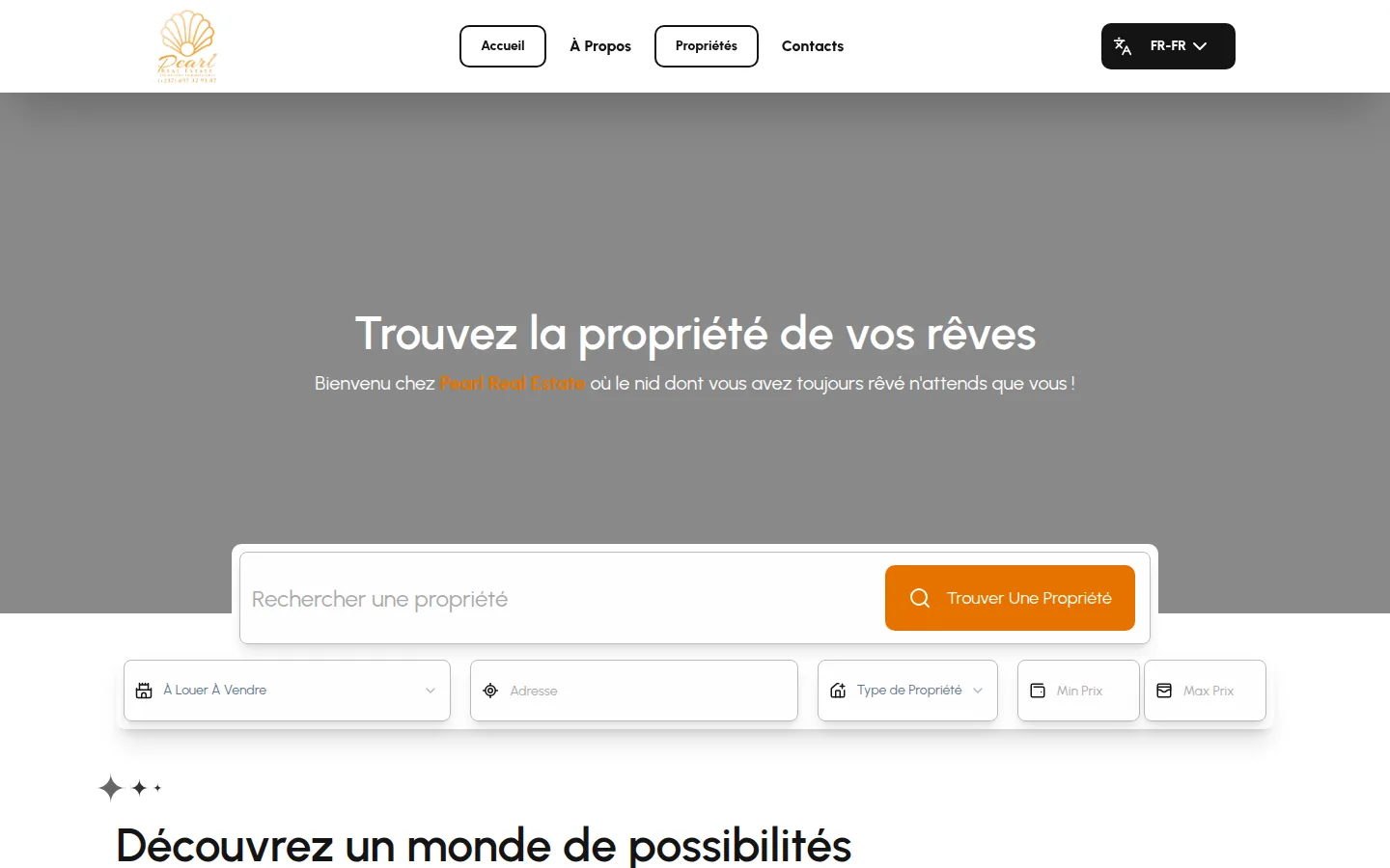 Pearl Real Estate property search with filters for rent/sale, address, property type and price